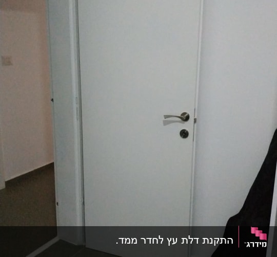 דלת לבנה עם ידית מתכת כסופה